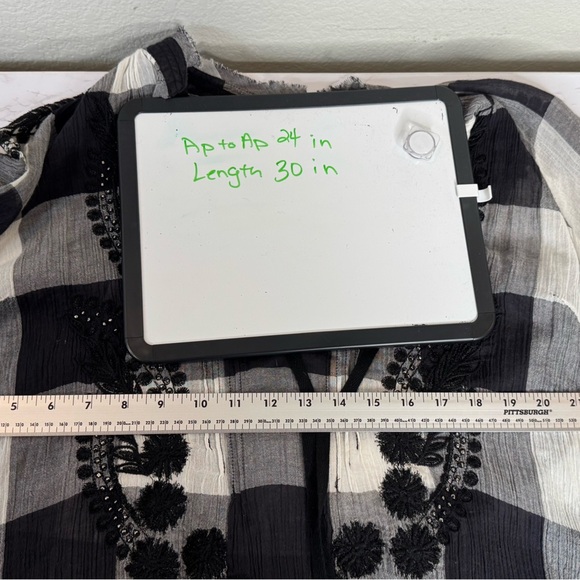 Free‎ People Boho Plaid Tunic Embroidered Beaded - Swim cover up Size XS - Picture 6 of 7